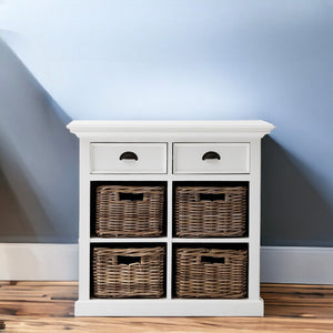 Homeroots 35" White Accent Cabinet With Two Drawers And Baskets   388218