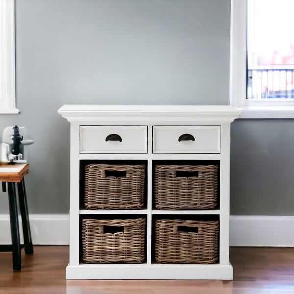 Homeroots 35" White Accent Cabinet With Two Drawers And Baskets   388218