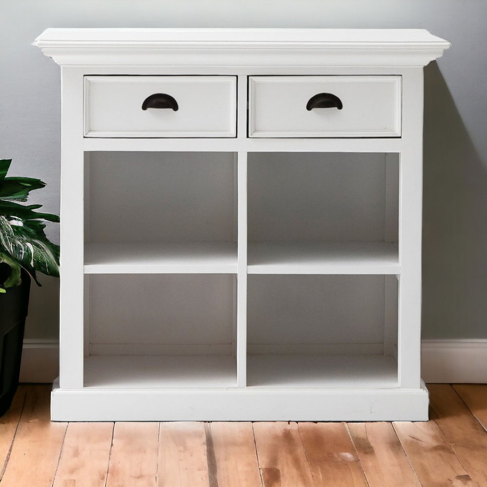 HomeRoots 35" White Accent Cabinet with Distressed Finish, Rattan Baskets & Versatile Storage for Every Room 388218