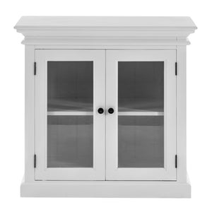 HomeRoots 35" White Wood and Glass Accent Cabinet - Farmhouse Charm with Versatile Storage for Any Room 388219