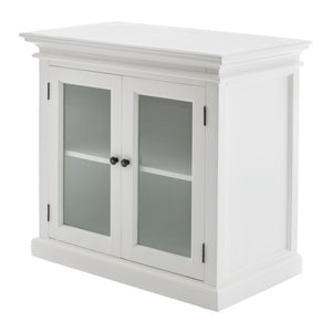 HomeRoots 35" White Wood and Glass Accent Cabinet - Farmhouse Charm with Versatile Storage for Any Room 388219
