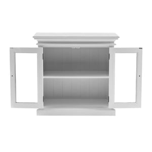 HomeRoots 35" White Wood and Glass Accent Cabinet - Farmhouse Charm with Versatile Storage for Any Room 388219