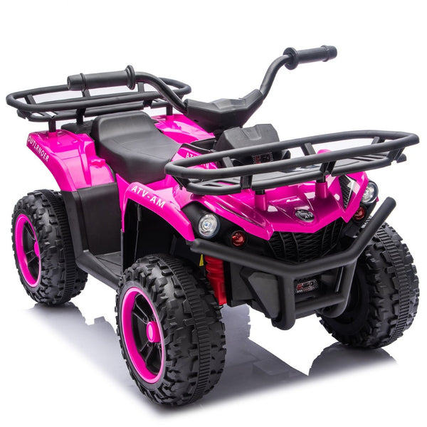 English Elm 24v Dual Motor Kids Atv Ride on with Led Lights Bluetooth Storage Racks Off Road Pink W1578P390450