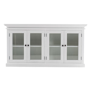 Homeroots 64" White Distressed Solid Wood Sideboard With Four Glass Doors   388220