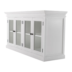 Homeroots 64" White Distressed Solid Wood Sideboard With Four Glass Doors   388220