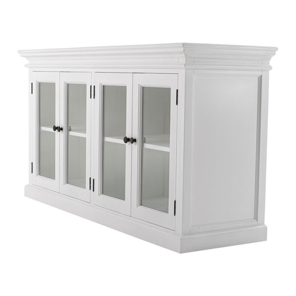 Homeroots 64" White Distressed Solid Wood Sideboard With Four Glass Doors   388220