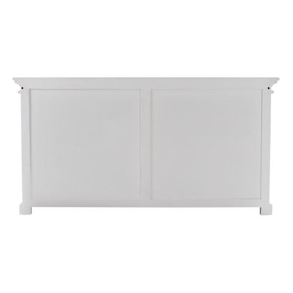 Homeroots 64" White Distressed Solid Wood Sideboard With Four Glass Doors   388220