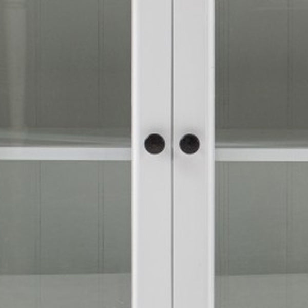 Homeroots 64" White Distressed Solid Wood Sideboard With Four Glass Doors   388220