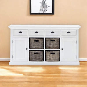 HomeRoots 63" Elegant White Solid Wood Sideboard with 4 Drawers & 2 Doors for Stylish Storage Solutions 388221