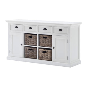 HomeRoots 63" Elegant White Solid Wood Sideboard with 4 Drawers & 2 Doors for Stylish Storage Solutions 388221