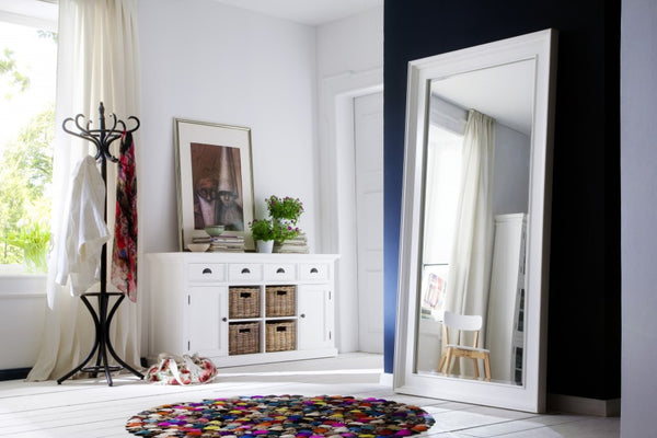 HomeRoots 63" Elegant White Solid Wood Sideboard with 4 Drawers & 2 Doors for Stylish Storage Solutions 388221