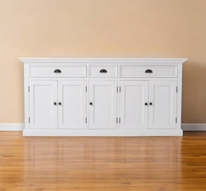 Homeroots 71" White Solid Wood Three Drawer Sideboard With Five Doors   388222