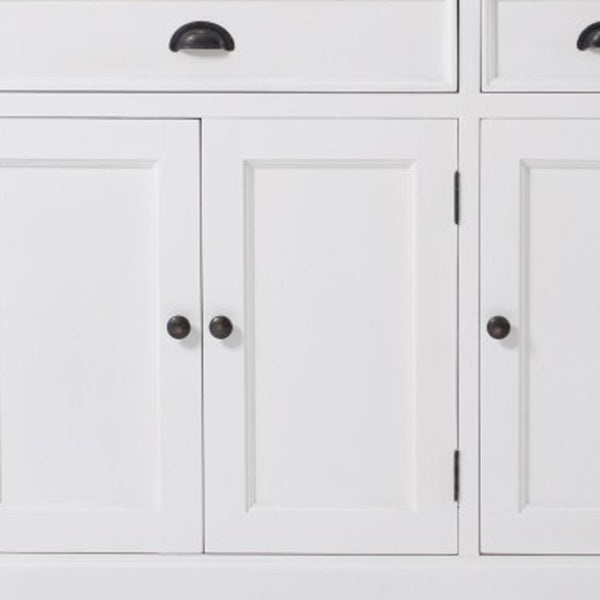 HomeRoots 71" Elegant White Solid Wood Sideboard with Three Drawers & Five Doors for Stylish Storage Solutions 388222