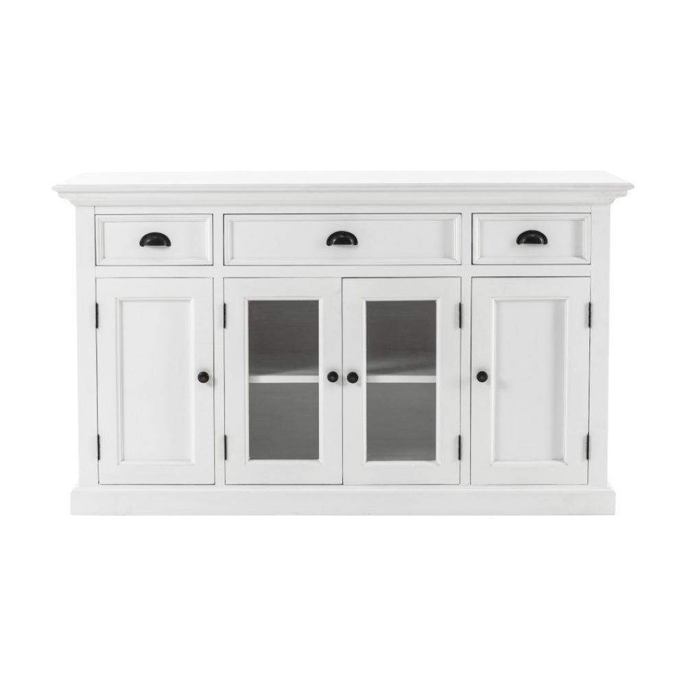 HomeRoots 57" Elegant Solid Wood Sideboard with Glass Doors - Stylish Storage for Dining & Living Spaces 388223