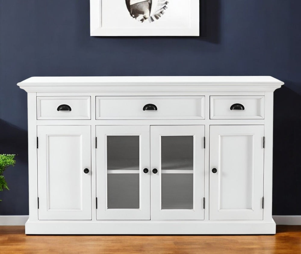 HomeRoots 57" Elegant Solid Wood Sideboard with Glass Doors - Stylish Storage for Dining & Living Spaces 388223