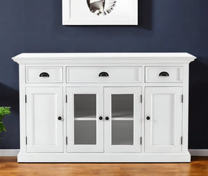 HomeRoots 57" Elegant Solid Wood Sideboard with Glass Doors - Stylish Storage for Dining & Living Spaces 388223