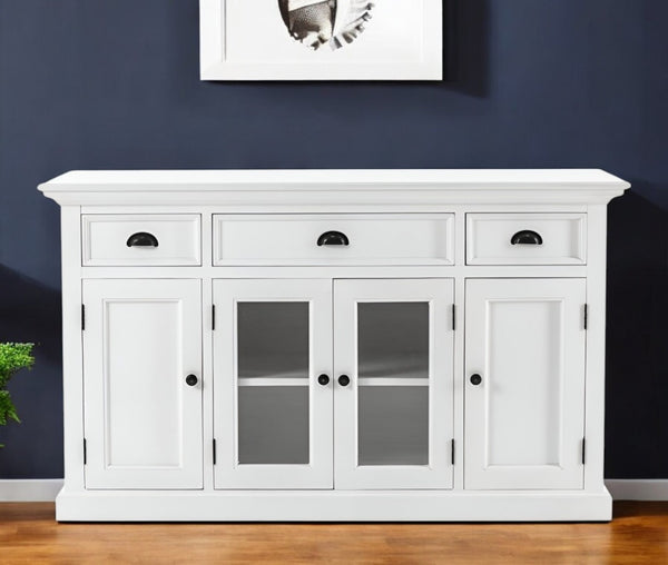 HomeRoots 57" Elegant Solid Wood Sideboard with Glass Doors - Stylish Storage for Dining & Living Spaces 388223