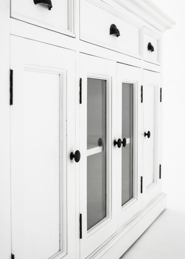 HomeRoots 57" Elegant Solid Wood Sideboard with Glass Doors - Stylish Storage for Dining & Living Spaces 388223
