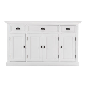 HomeRoots 57" Versatile Solid Wood Sideboard - Timeless Storage Solution with Distressed White Finish & Charm 388224