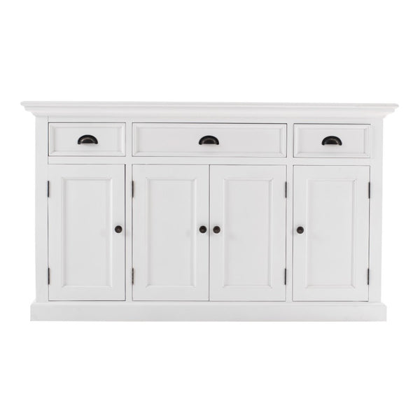 HomeRoots 57" Versatile Solid Wood Sideboard - Timeless Storage Solution with Distressed White Finish & Charm 388224