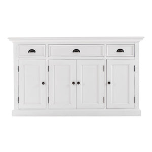 HomeRoots 57" Versatile Solid Wood Sideboard - Timeless Storage Solution with Distressed White Finish & Charm 388224