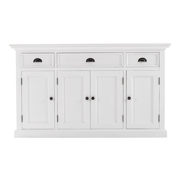 HomeRoots 57" Versatile Solid Wood Sideboard - Timeless Storage Solution with Distressed White Finish & Charm 388224