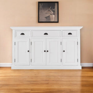 HomeRoots 57" Versatile Solid Wood Sideboard - Timeless Storage Solution with Distressed White Finish & Charm 388224