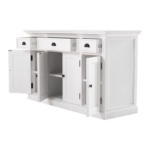 HomeRoots 57" Versatile Solid Wood Sideboard - Timeless Storage Solution with Distressed White Finish & Charm 388224