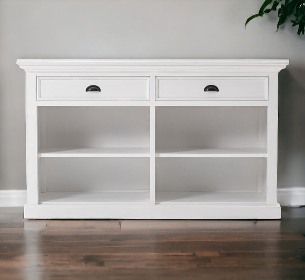 Homeroots 57" White Wood Two Drawer Buffet Table   388225