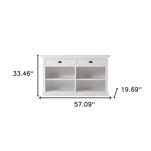 Homeroots 57" White Wood Two Drawer Buffet Table   388225