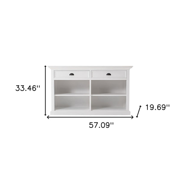 Homeroots 57" White Wood Two Drawer Buffet Table   388225