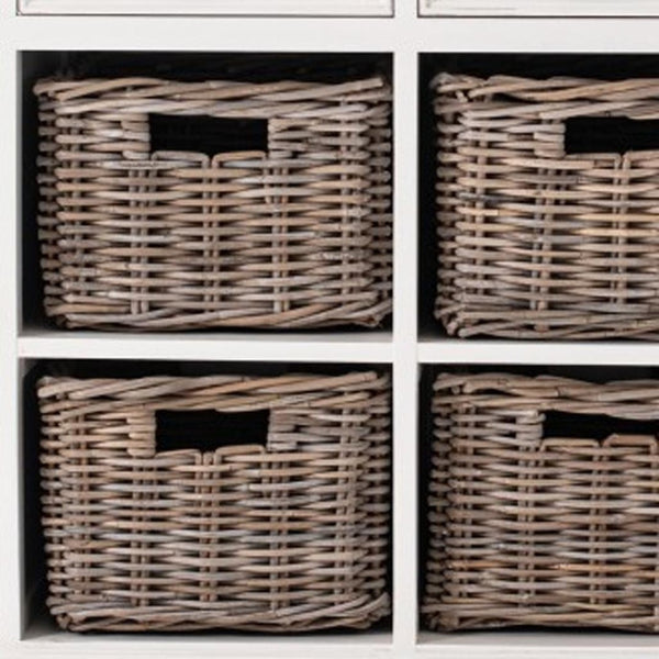 HomeRoots 63" Rustic Brown and White Distressed Solid Wood Sideboard with Baskets for Stylish Storage Solutions 388228