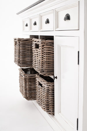 HomeRoots 63" Rustic Brown and White Distressed Solid Wood Sideboard with Baskets for Stylish Storage Solutions 388228