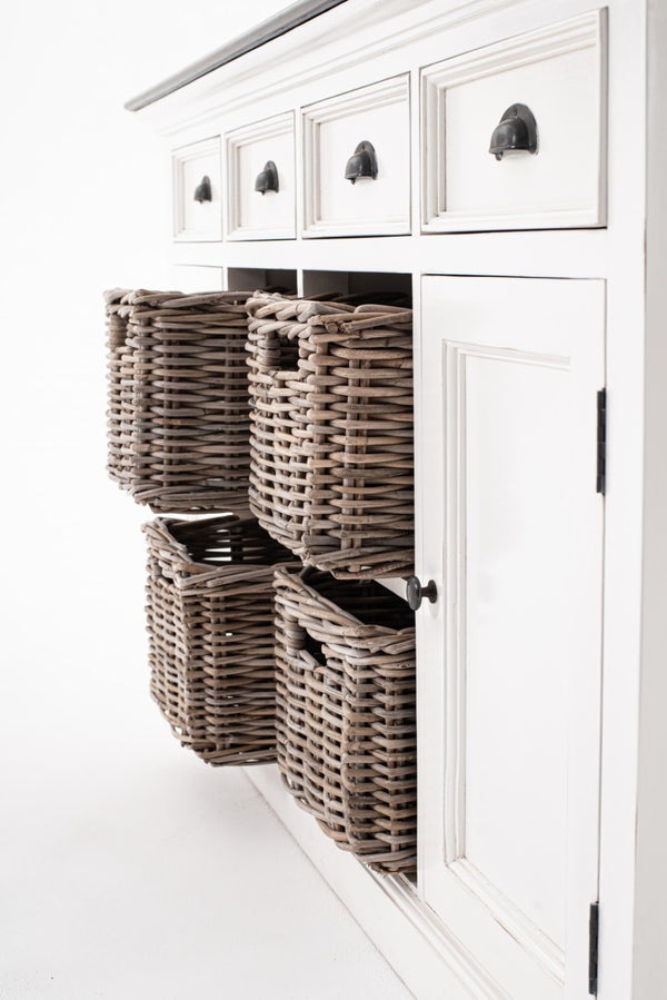 HomeRoots 63" Rustic Brown and White Distressed Solid Wood Sideboard with Baskets for Stylish Storage Solutions 388228