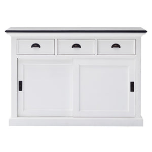 Homeroots Modern Farmhouse Black And White Buffet Server With Sliding Doors  Wood 388231