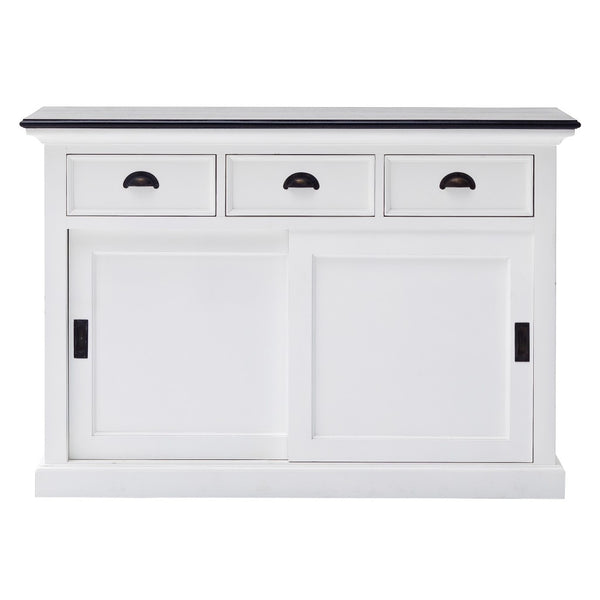 Homeroots Modern Farmhouse Black And White Buffet Server With Sliding Doors  Wood 388231