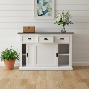 HomeRoots Modern Farmhouse Buffet Server with Sliding Doors - Timeless Black & White Design for Stylish Storage 388231