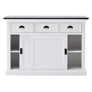 Homeroots Modern Farmhouse Black And White Buffet Server With Sliding Doors  Wood 388231