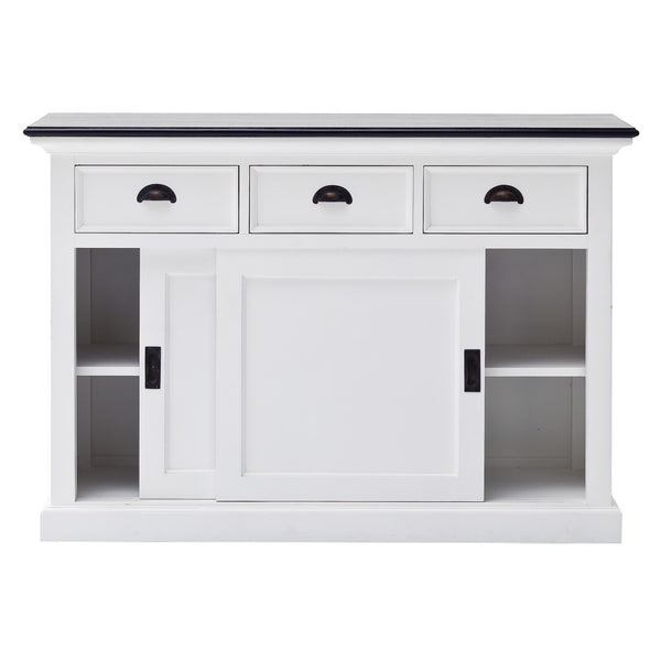 Homeroots Modern Farmhouse Black And White Buffet Server With Sliding Doors  Wood 388231
