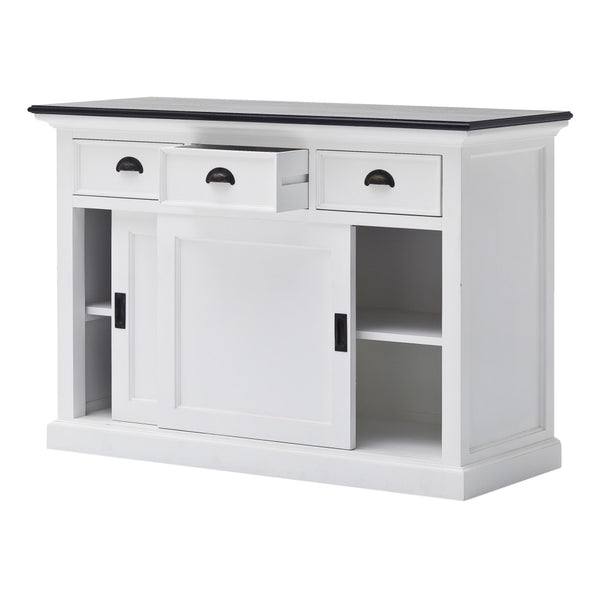 Homeroots Modern Farmhouse Black And White Buffet Server With Sliding Doors  Wood 388231