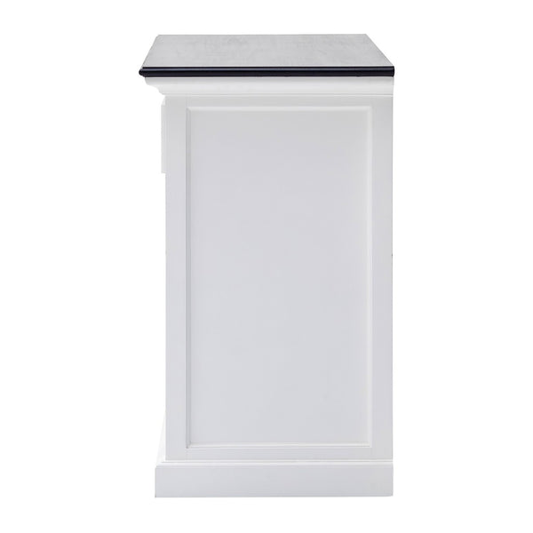 Homeroots Modern Farmhouse Black And White Buffet Server With Sliding Doors  Wood 388231