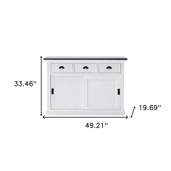 Homeroots Modern Farmhouse Black And White Buffet Server With Sliding Doors  Wood 388231