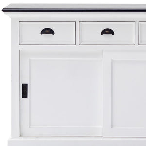 Homeroots Modern Farmhouse Black And White Buffet Server With Sliding Doors  Wood 388231
