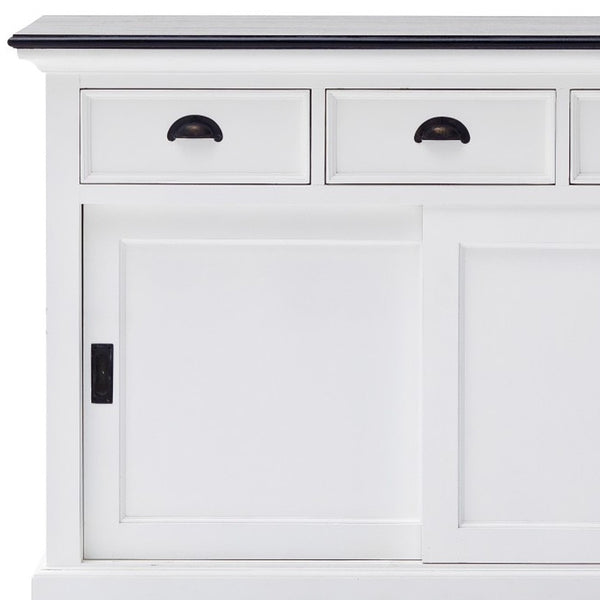 Homeroots Modern Farmhouse Black And White Buffet Server With Sliding Doors  Wood 388231
