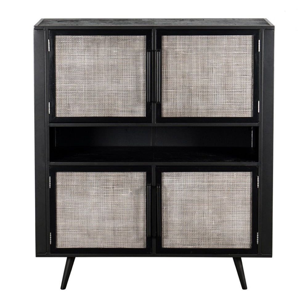 HomeRoots 51" Rustic Black and Natural Wood Rattan Accent Cabinet – Stylish Storage for Living Spaces 388242