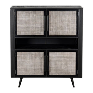 Homeroots Modern Rustic Black Rattan Double Decker Accent Cabinet  Manufactured Wood 388242