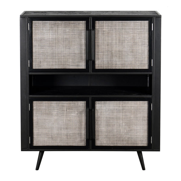 Homeroots Modern Rustic Black Rattan Double Decker Accent Cabinet  Manufactured Wood 388242