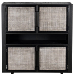 Homeroots Modern Rustic Black Rattan Double Decker Accent Cabinet  Manufactured Wood 388242