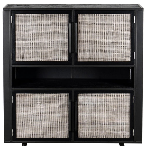Homeroots Modern Rustic Black Rattan Double Decker Accent Cabinet  Manufactured Wood 388242