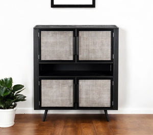 HomeRoots 51" Rustic Black and Natural Wood Rattan Accent Cabinet – Stylish Storage for Living Spaces 388242
